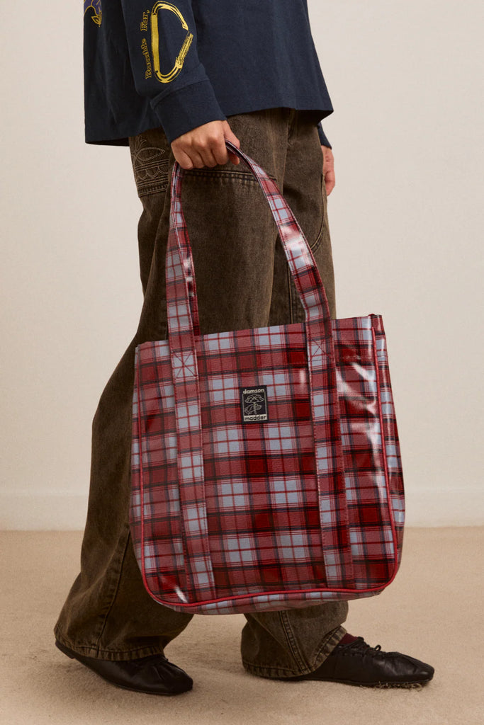 Coated Market DM Tote in Blue Fog Multi Check