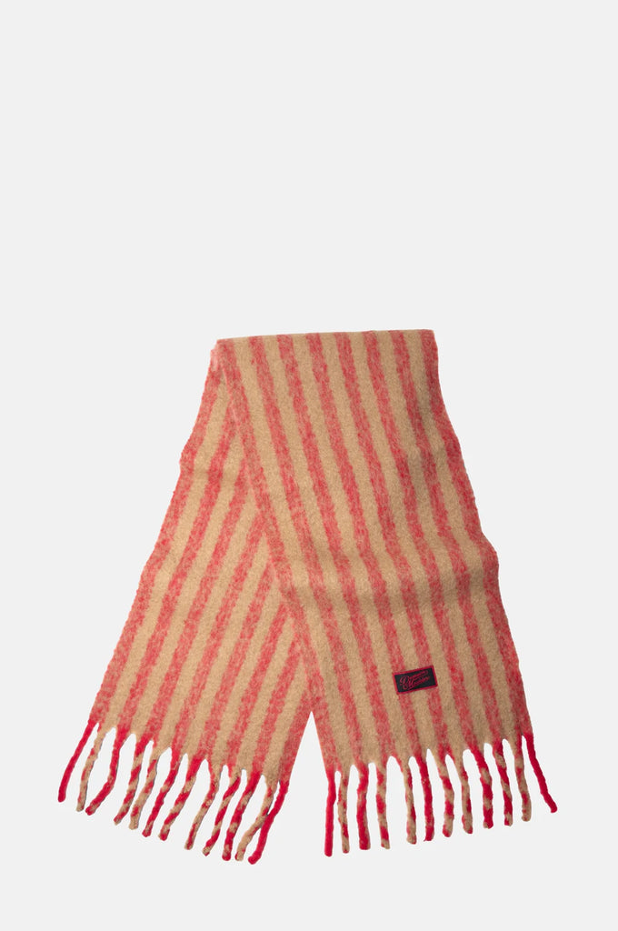 Brushed Oversized Scarf in Red/Tan Stripe