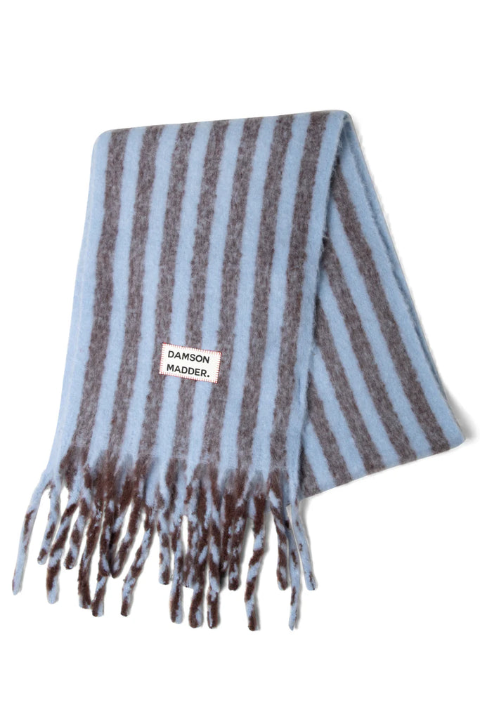 Chocolate & Baby Blue Fluffy Stripe Scarf