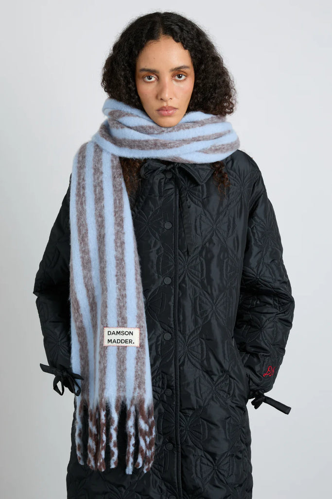 Chocolate & Baby Blue Fluffy Stripe Scarf