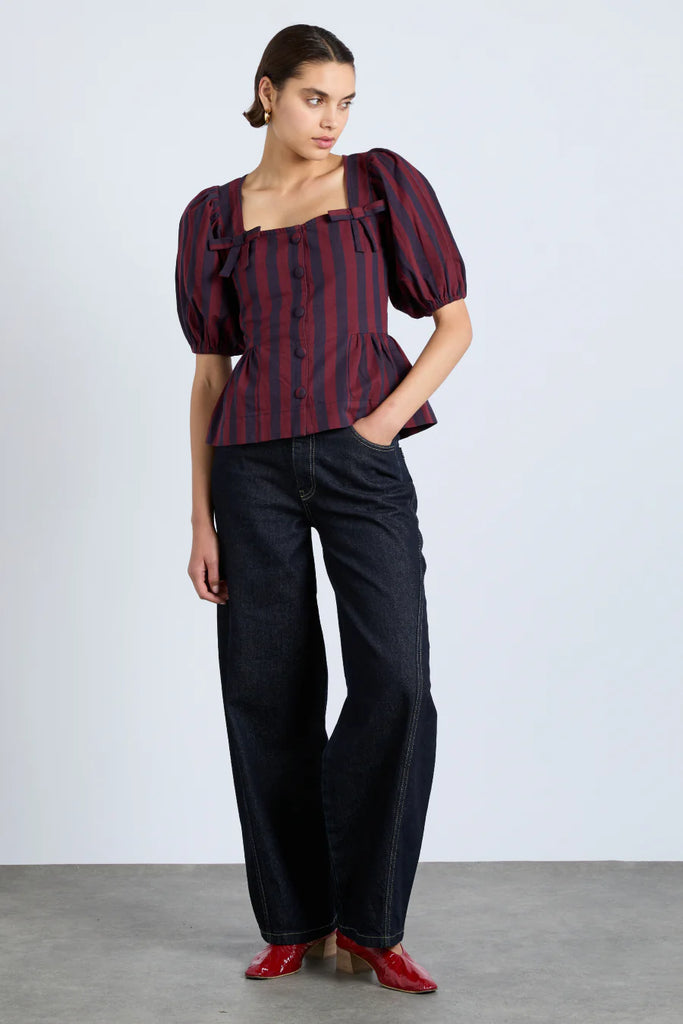 Harriet Blouse in Burgundy and Navy Stripe