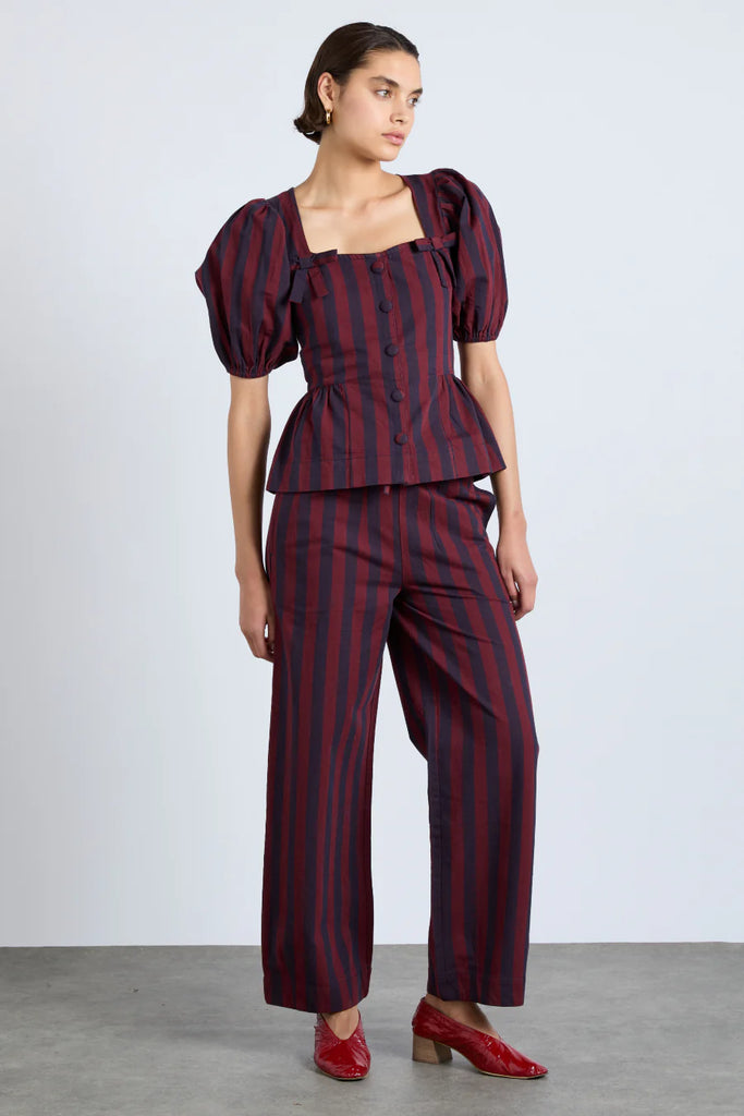 Harriet Blouse in Burgundy and Navy Stripe