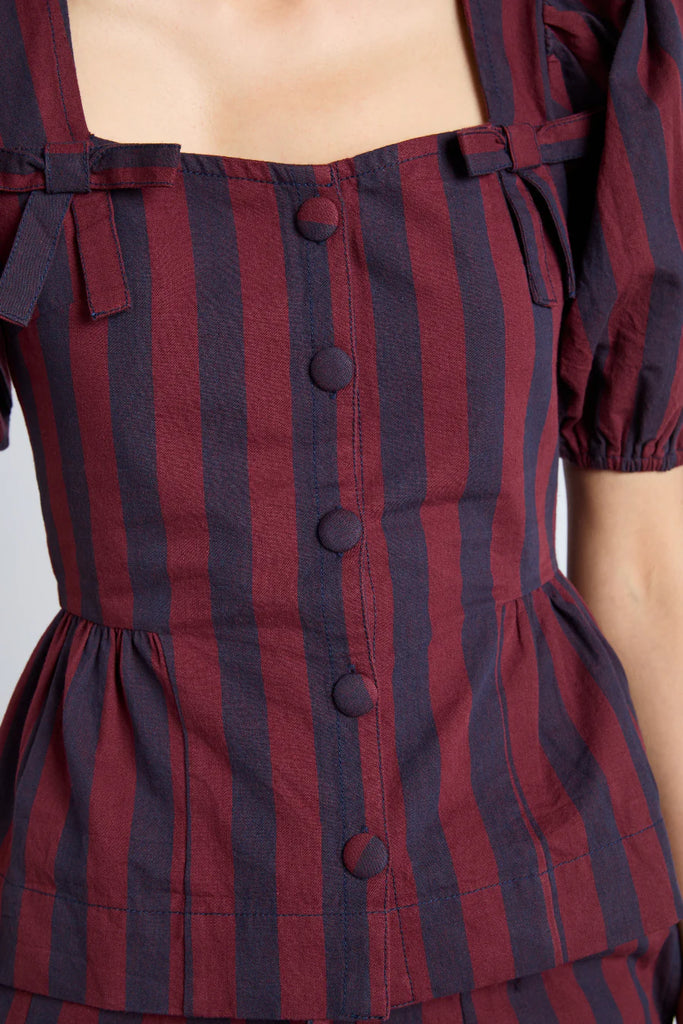 Harriet Blouse in Burgundy and Navy Stripe