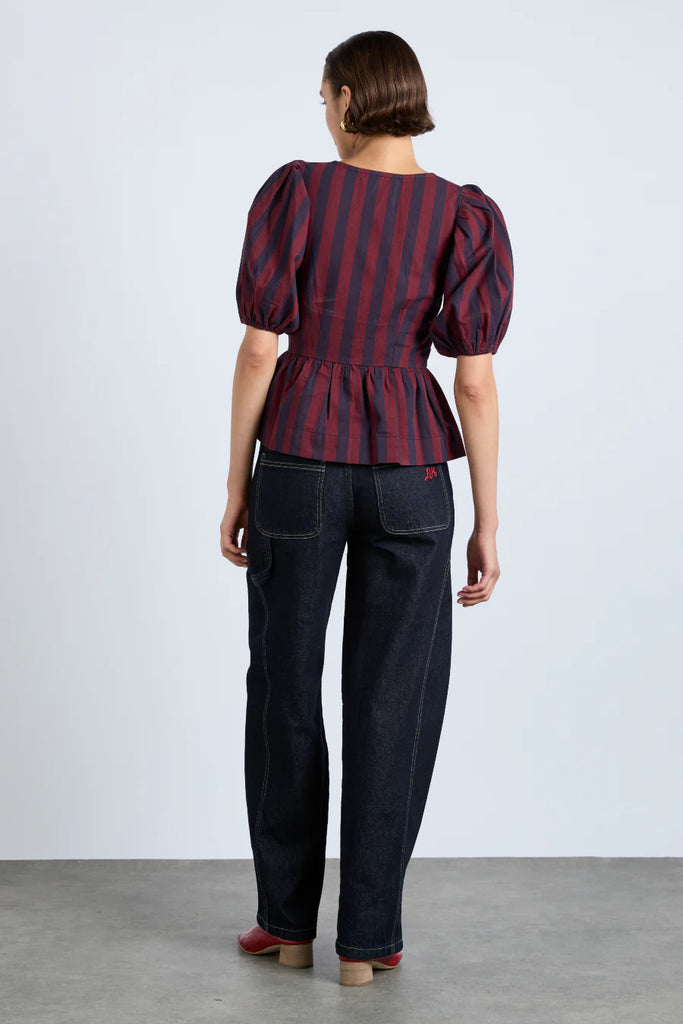 Harriet Blouse in Burgundy and Navy Stripe