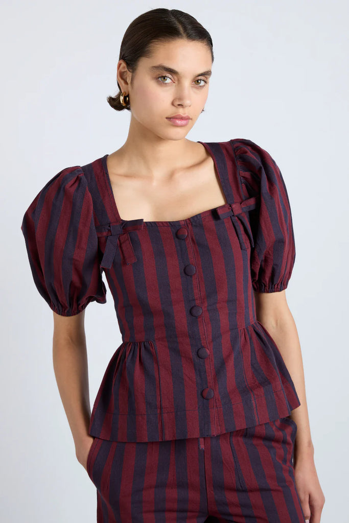 Harriet Blouse in Burgundy and Navy Stripe