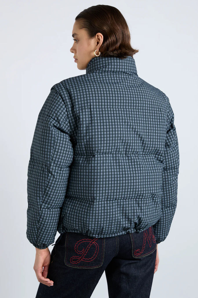 Pearl Puffer Coat in Navy Gingham