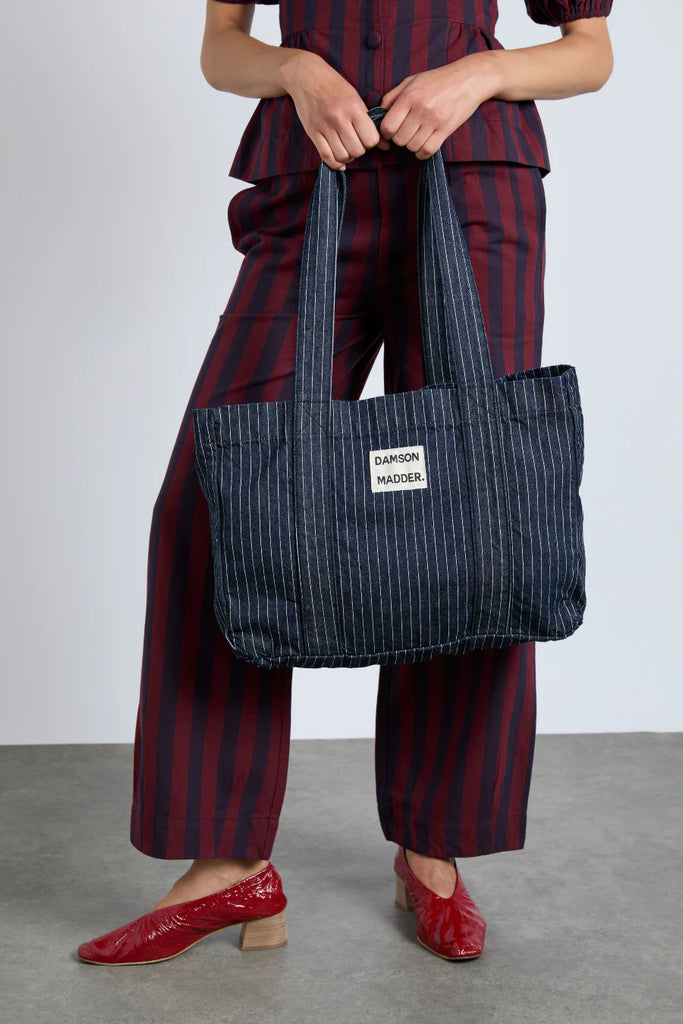 Denim Damson Madder Pinstripe Tote Bag