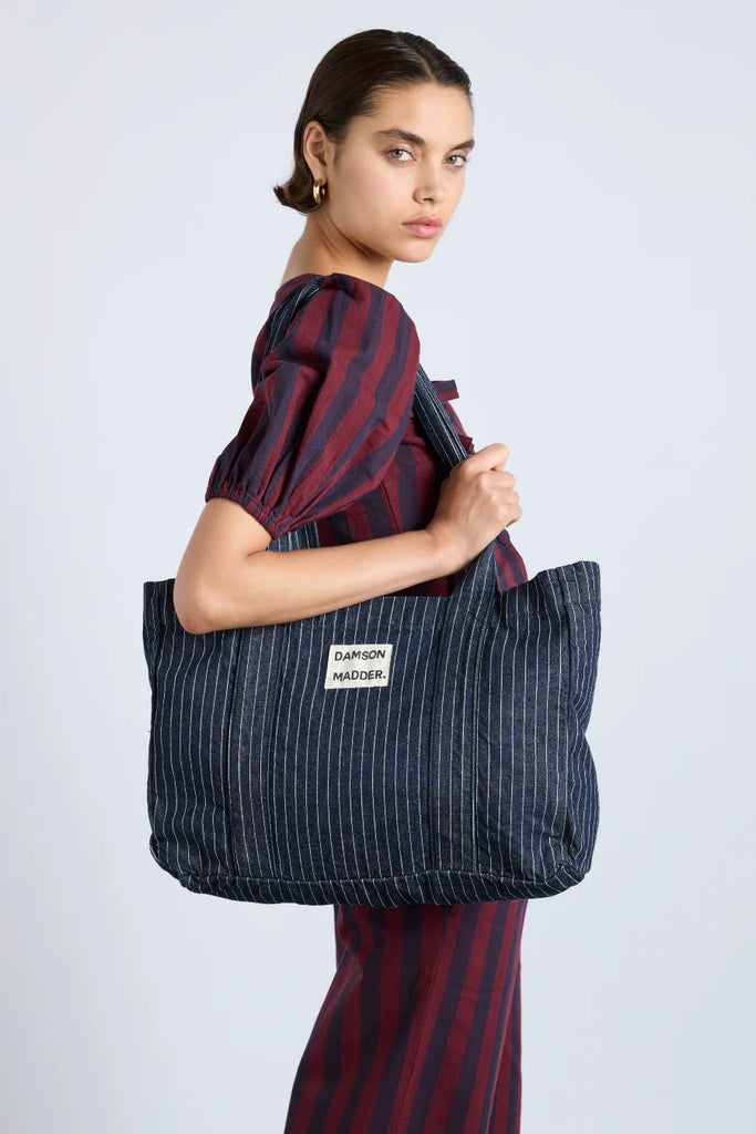 Denim Damson Madder Pinstripe Tote Bag