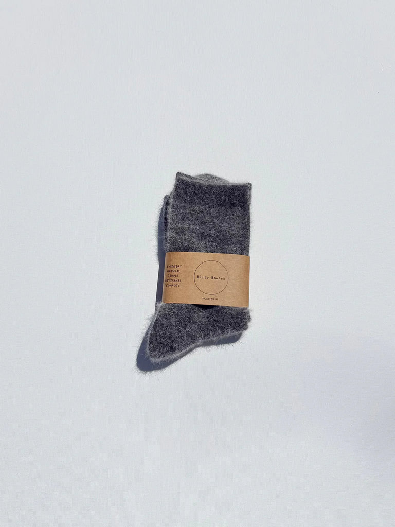 Fluffy Angora Socks in Dark Grey Melange