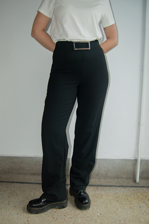 Black Flared Pants with Buckle Detail