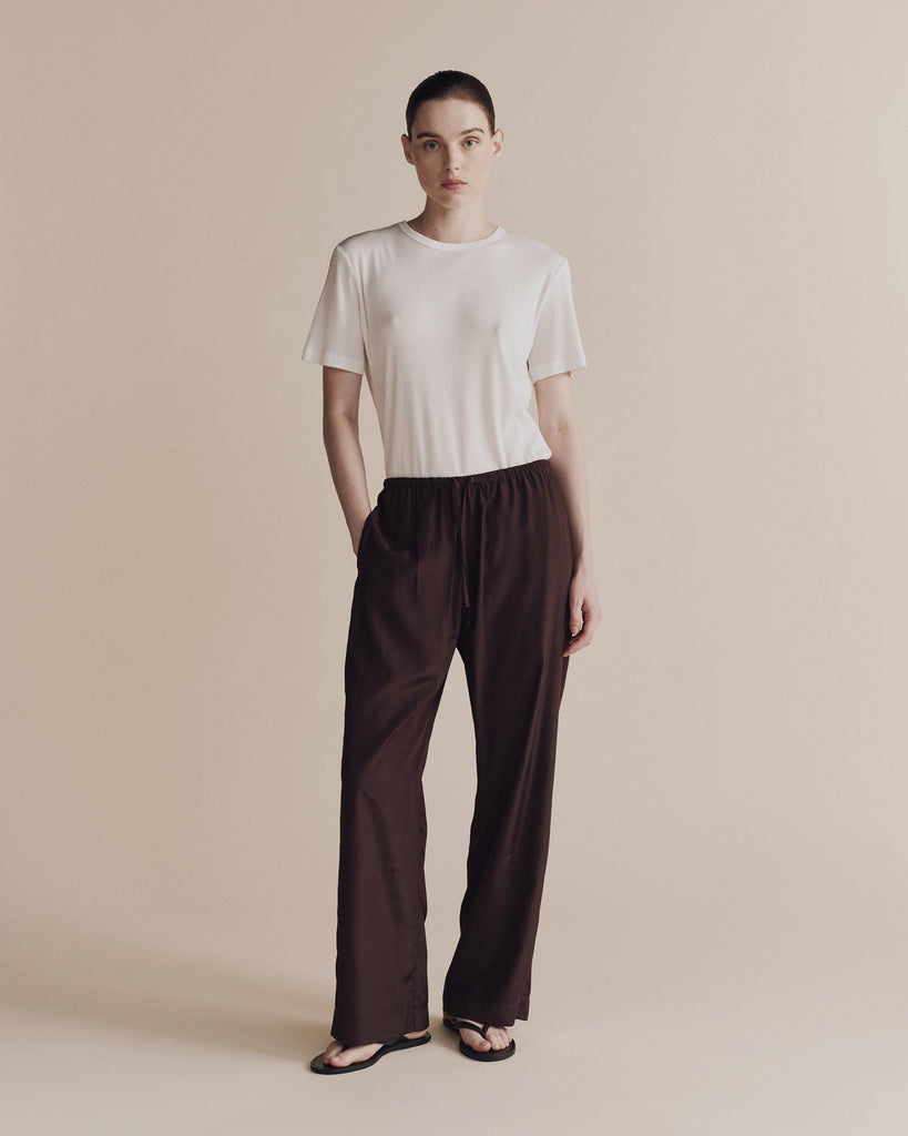 Drawstring Wide Leg Pants in Dark Plum