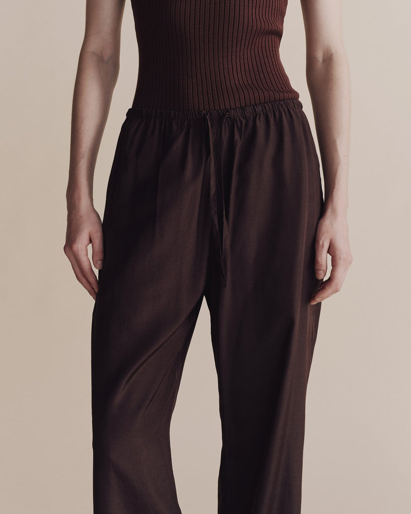 Drawstring Wide Leg Pants in Dark Plum