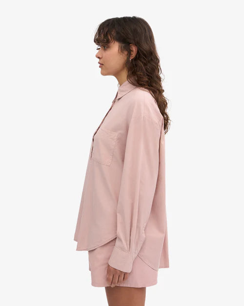 Oversized Organic Button Down Shirt in Faded Pink