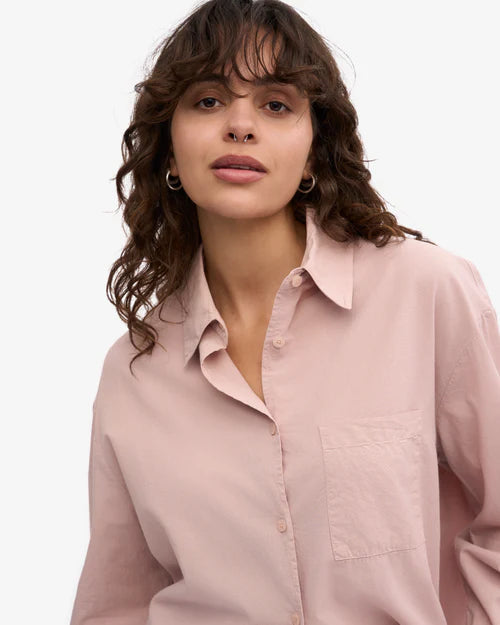 Oversized Organic Button Down Shirt in Faded Pink
