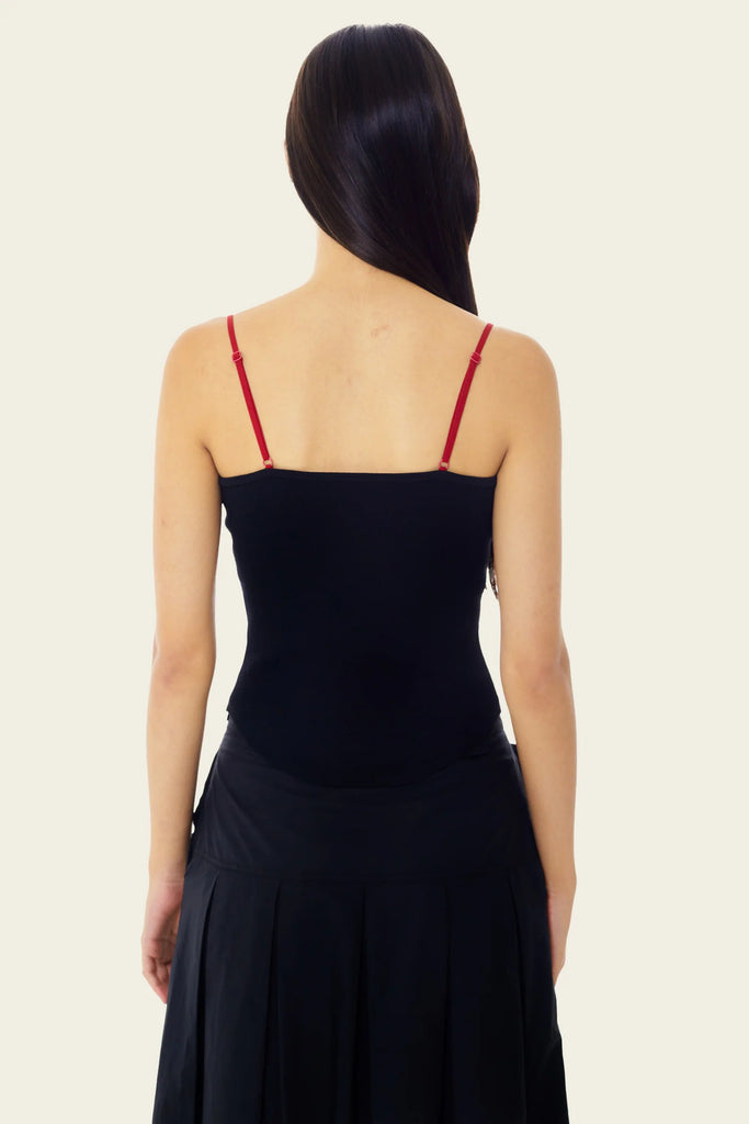 Persephone Corset Tank in Black with Red Straps