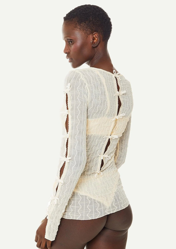 Ross Bow Long Sleeve Top in Off White
