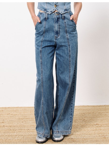 Aela Wide Leg Jeans in Blue Denim