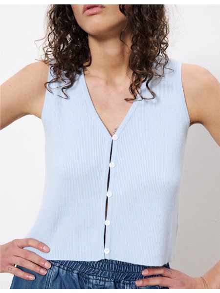 Maurane Baby Blue Button Down Vest Top