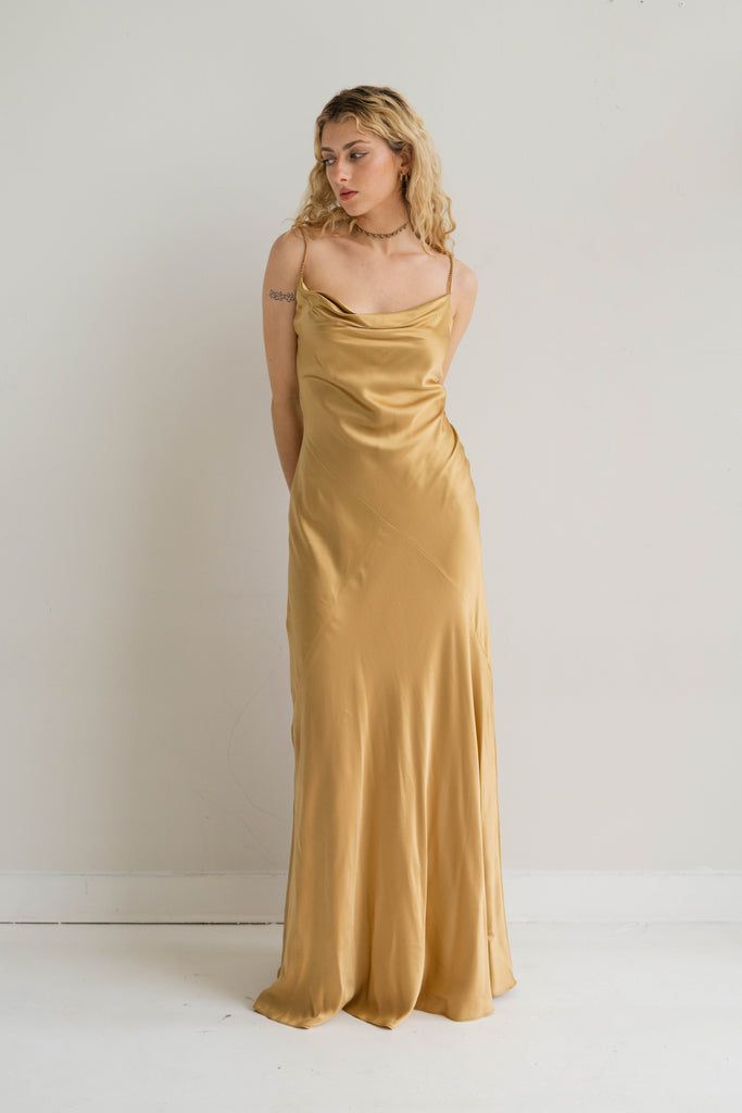 Champagne Silk Maxi Dress with Beaded Straps