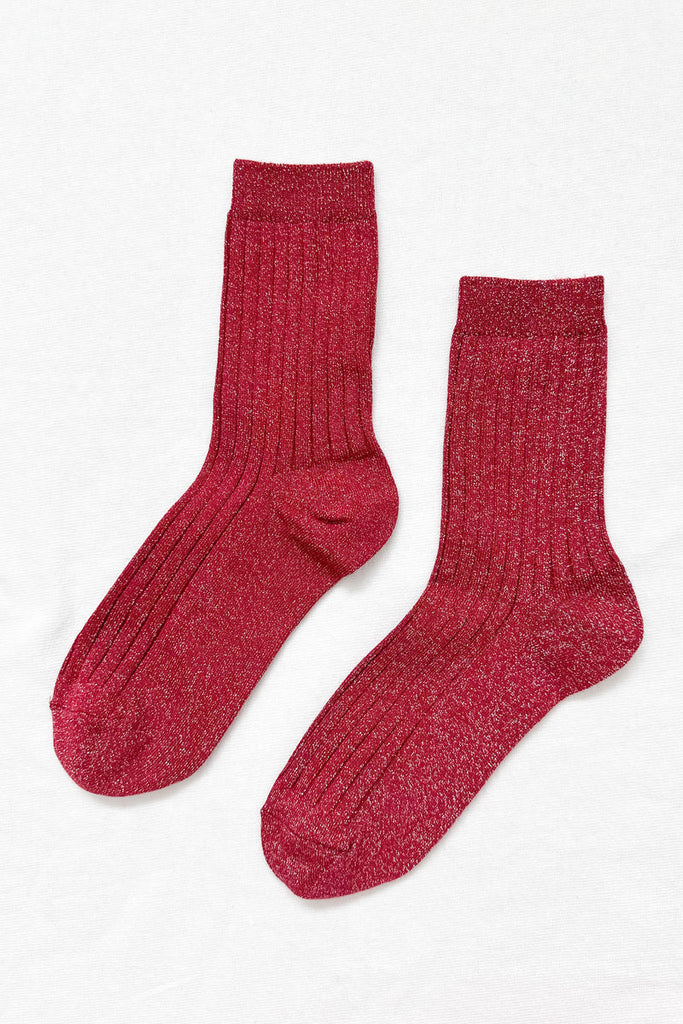 Ribbed Socks in Glitter Carmine Red