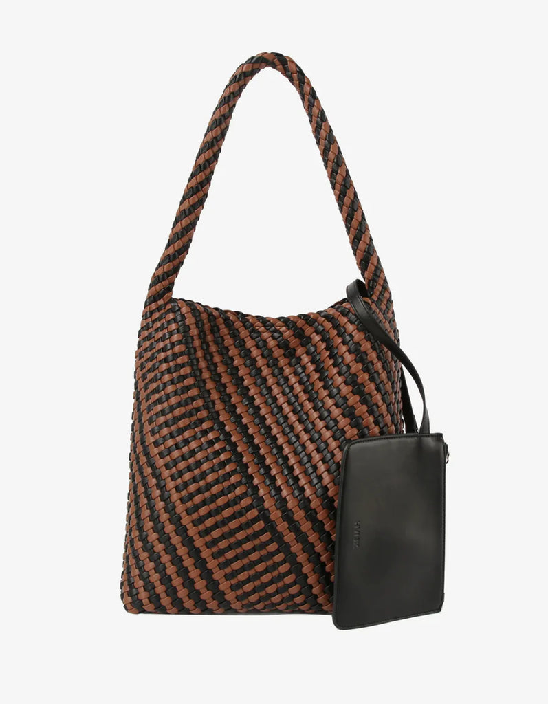 Braided Soft Structure Tote Bag in Caramel Brown