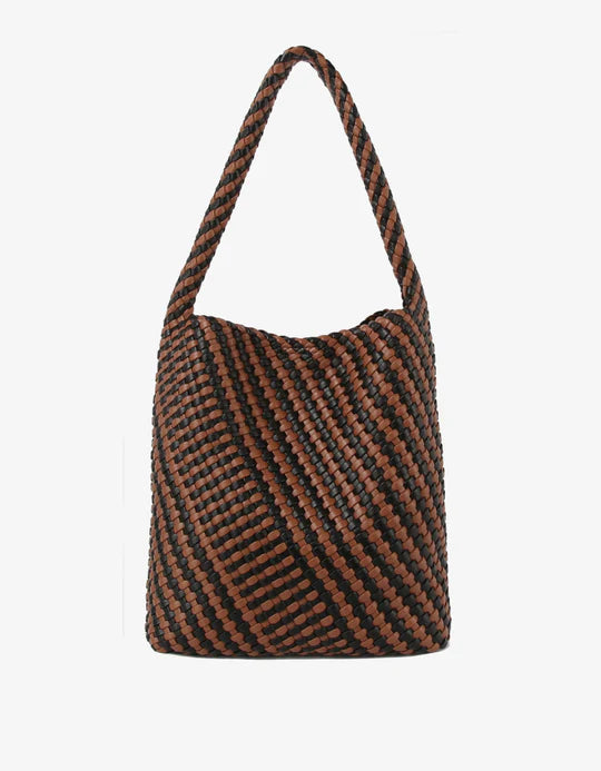 Braided Soft Structure Tote Bag in Caramel Brown