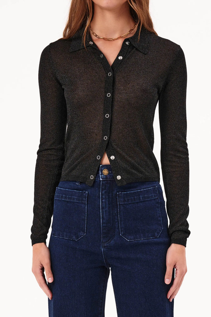 Caroline Lurex Knit Cardigan in Black