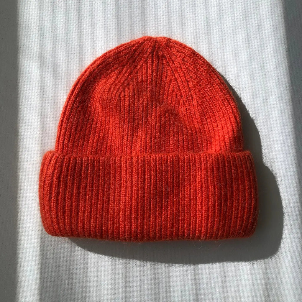 Royal Angora and Wool Beanie in Bright Orange