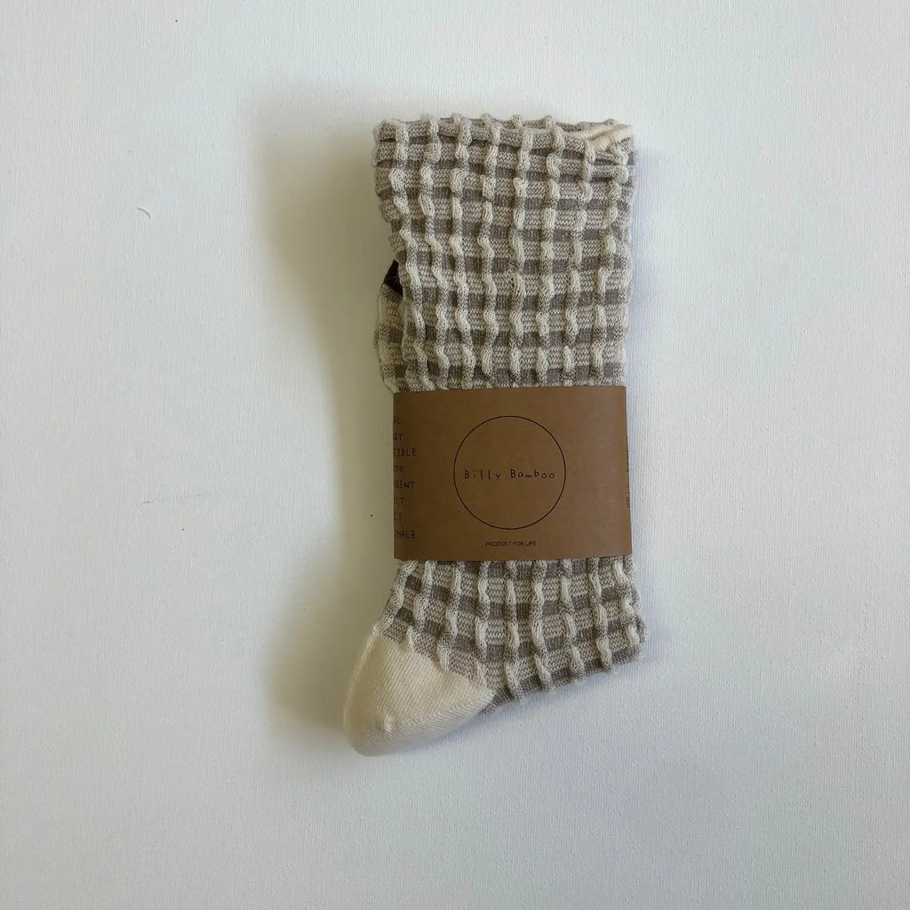 Gingham Waffle Socks in Cream