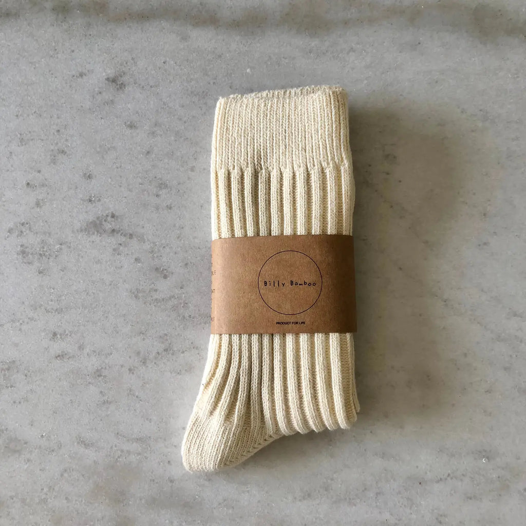 Ribbed Cotton High Socks in Butter