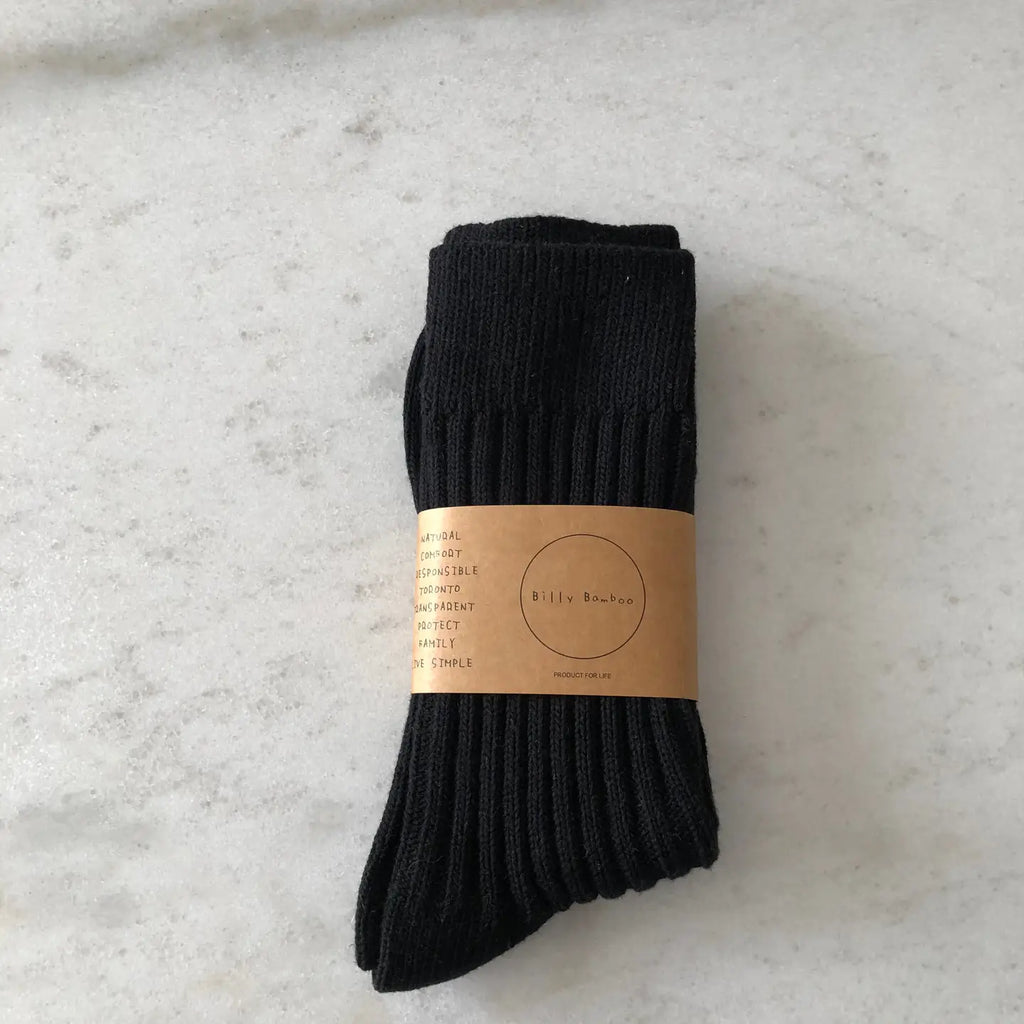 Ribbed Cotton High Socks in Black