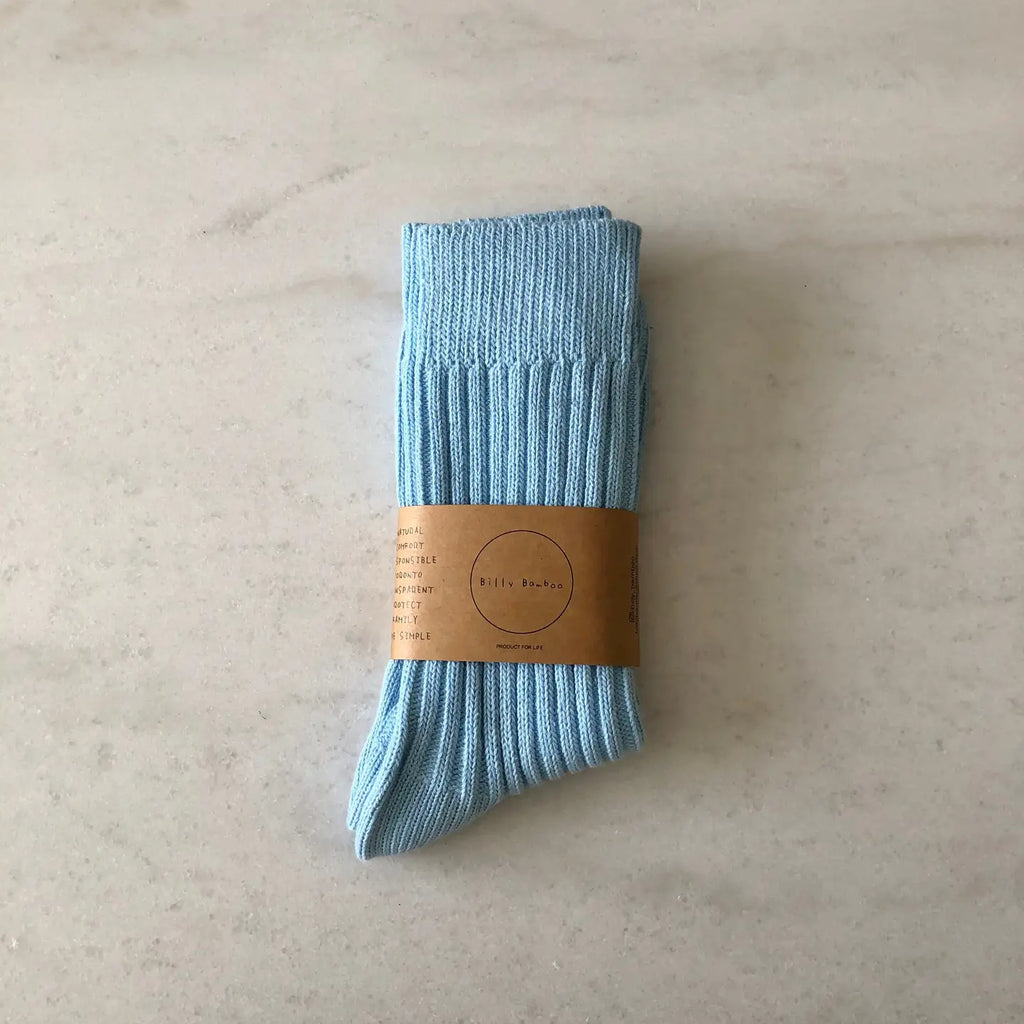 Ribbed Cotton High Socks in Sky Blue