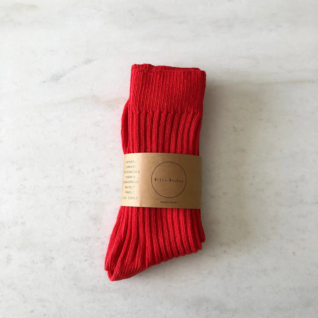 Ribbed Cotton High Socks in Cherry Red