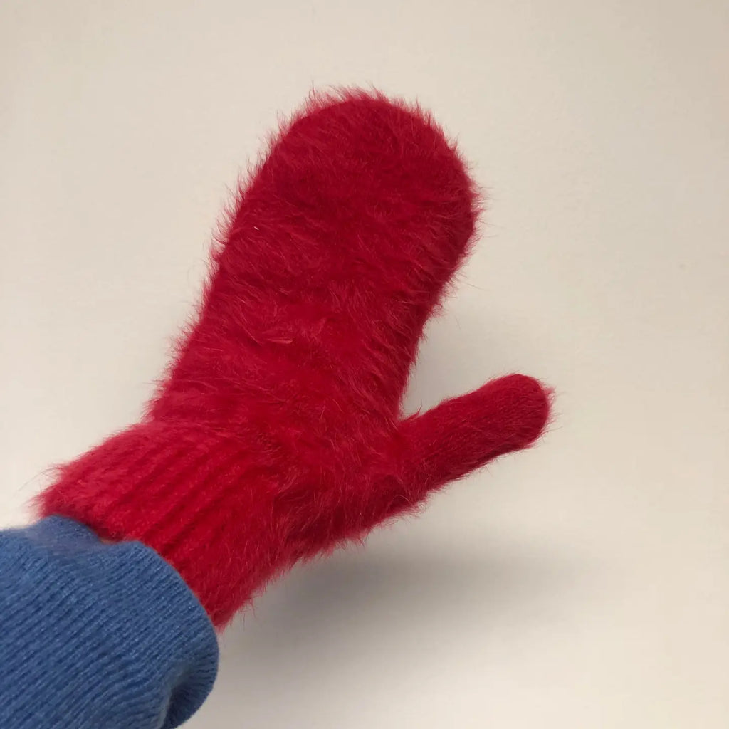 Fluffy Angora Mittens in Ruby Red