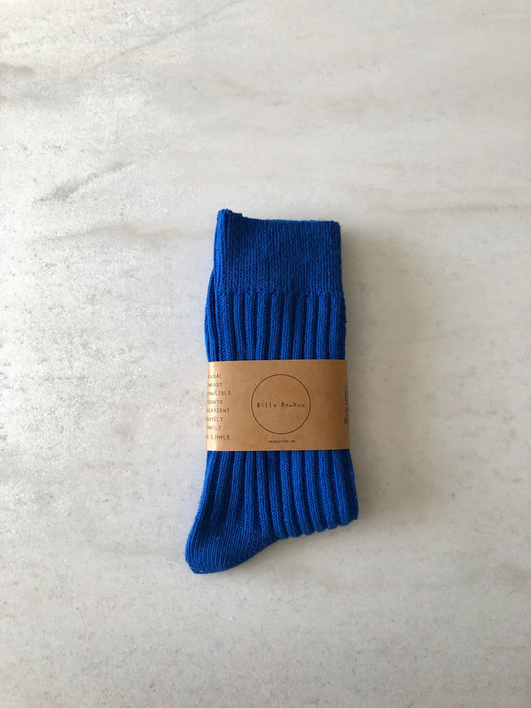 Ribbed Cotton High Socks in Ocean Blue