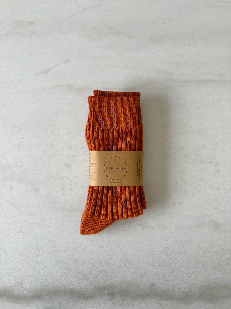 Ribbed Cotton High Socks in Maple