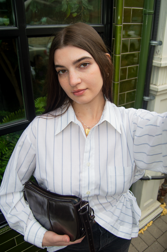 Bungee Shirt in White with Blue Stripe