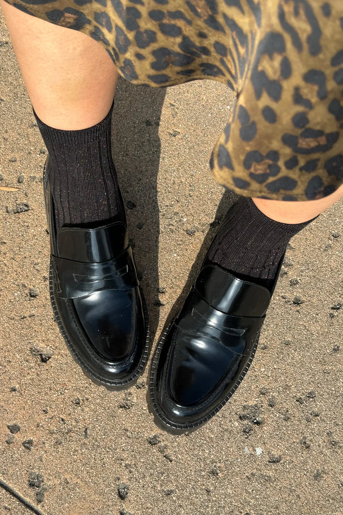 Ribbed Socks in Glitter Copper Black