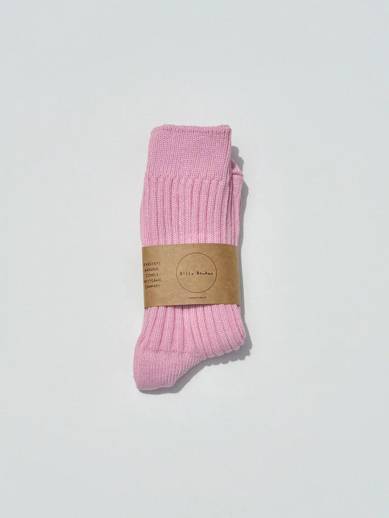 Ribbed Cotton High Socks in Sakura