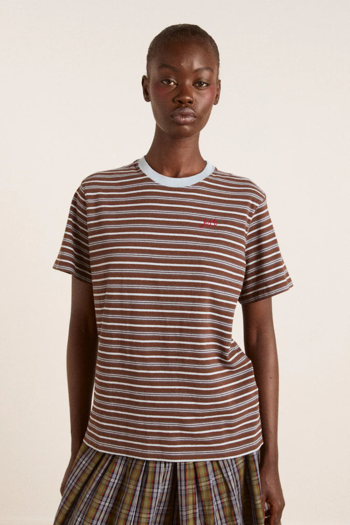 Ariel Relaxed Short Sleeve Tee in Blue and Brown Stripe