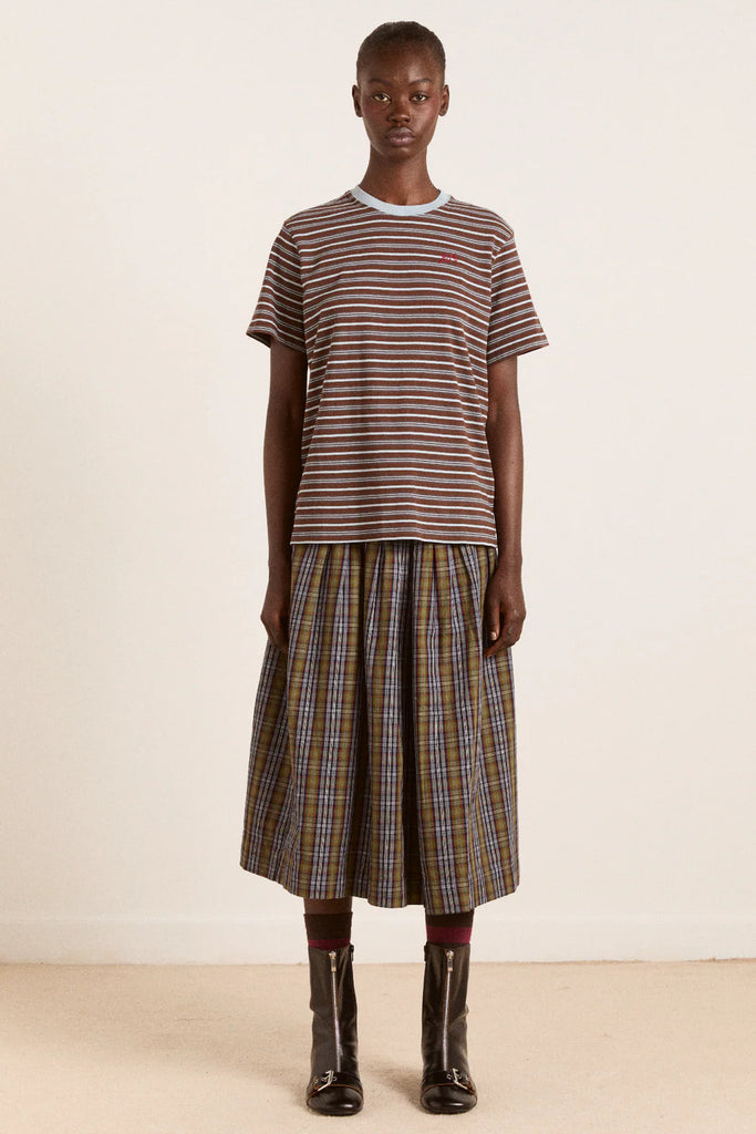 Ariel Relaxed Short Sleeve Tee in Blue and Brown Stripe