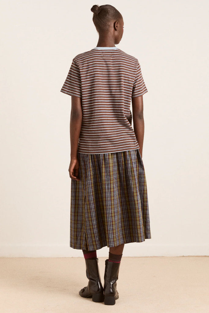 Ariel Relaxed Short Sleeve Tee in Blue and Brown Stripe