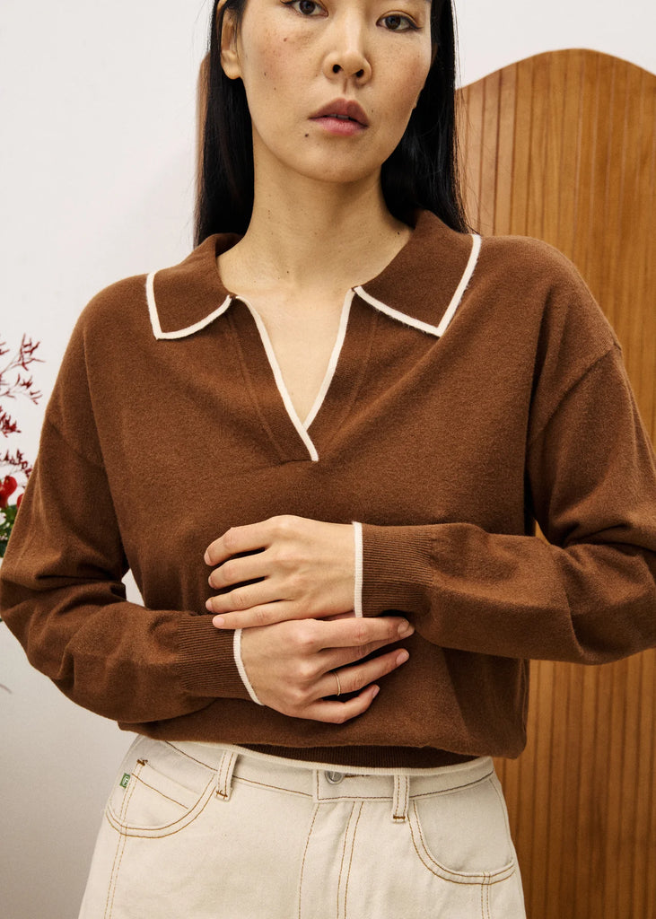 Triolet Polo Sweater in Iced Brown