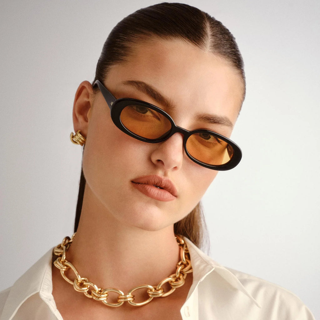 OUTTA LOVE SUNGLASSES IN BLACK with Mustard Lens