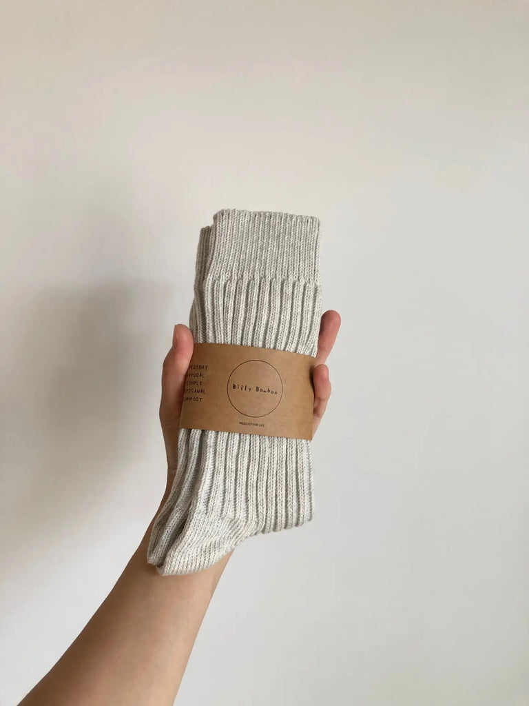 Ribbed Cotton High Socks in Oat Melange