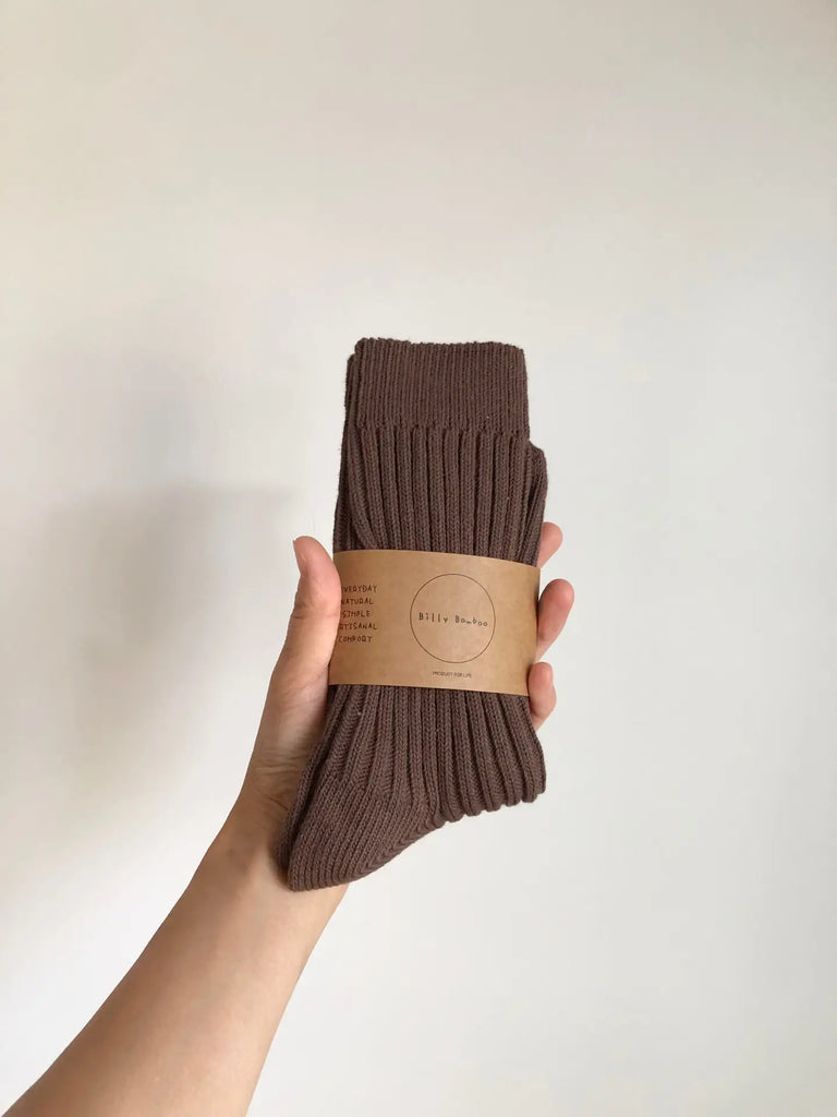 Ribbed Cotton High Socks in Chocolate Milk