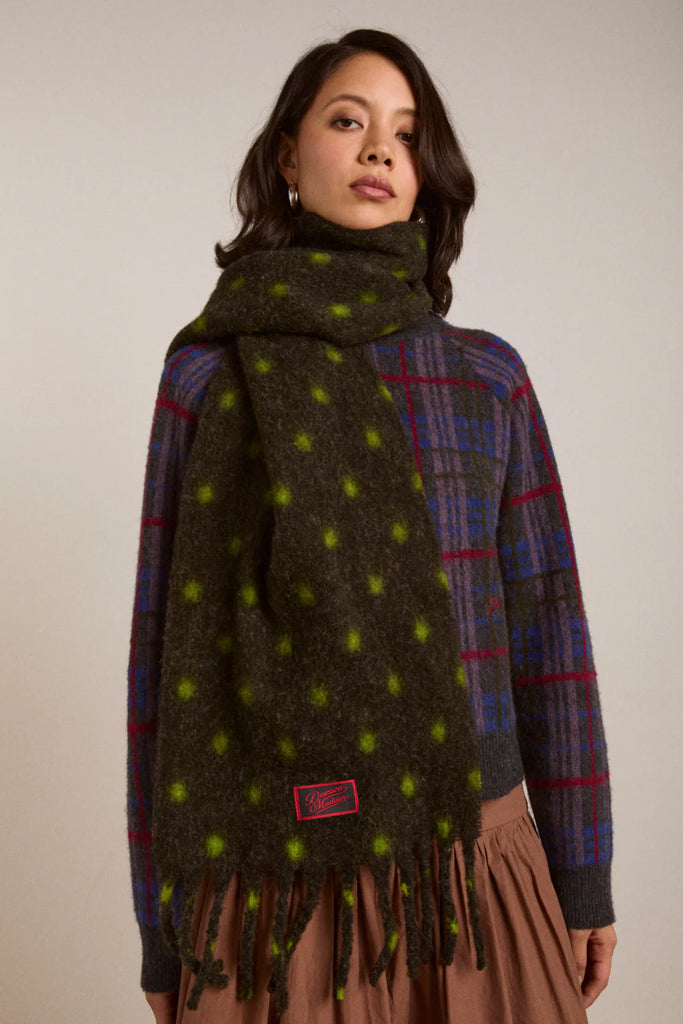 Brushed Oversized Scarf in Charcoal and Lime Spot