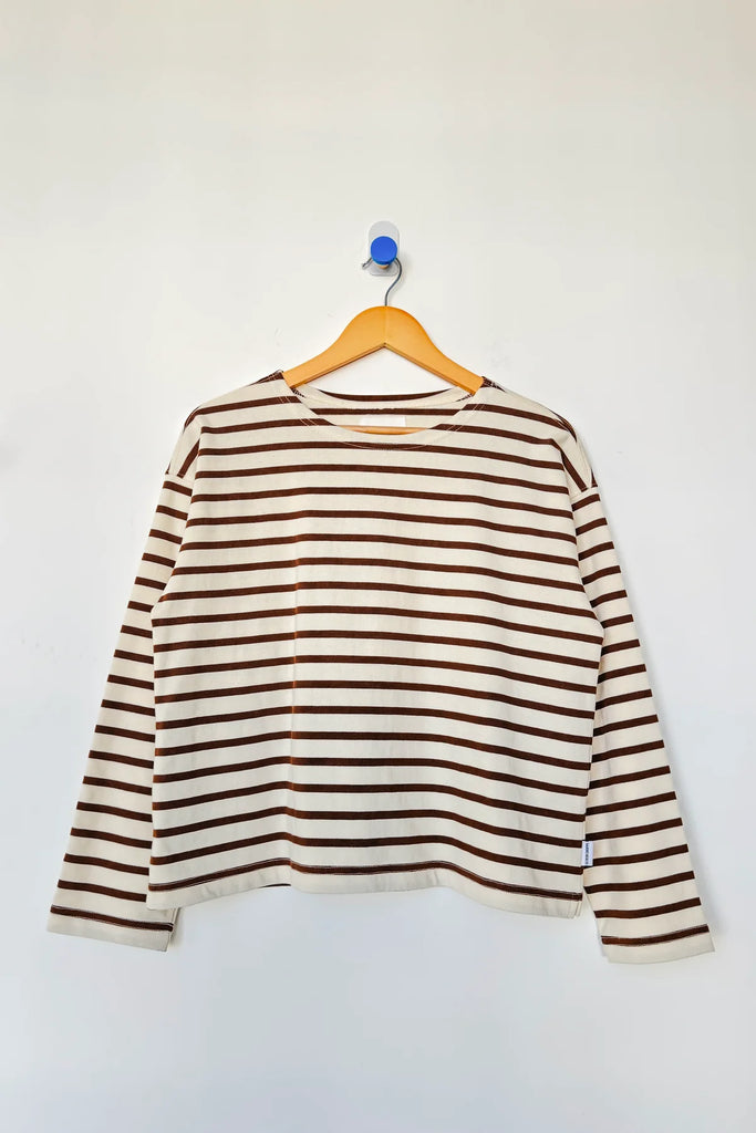 Sailor Top in Coffee Stripe on Cream