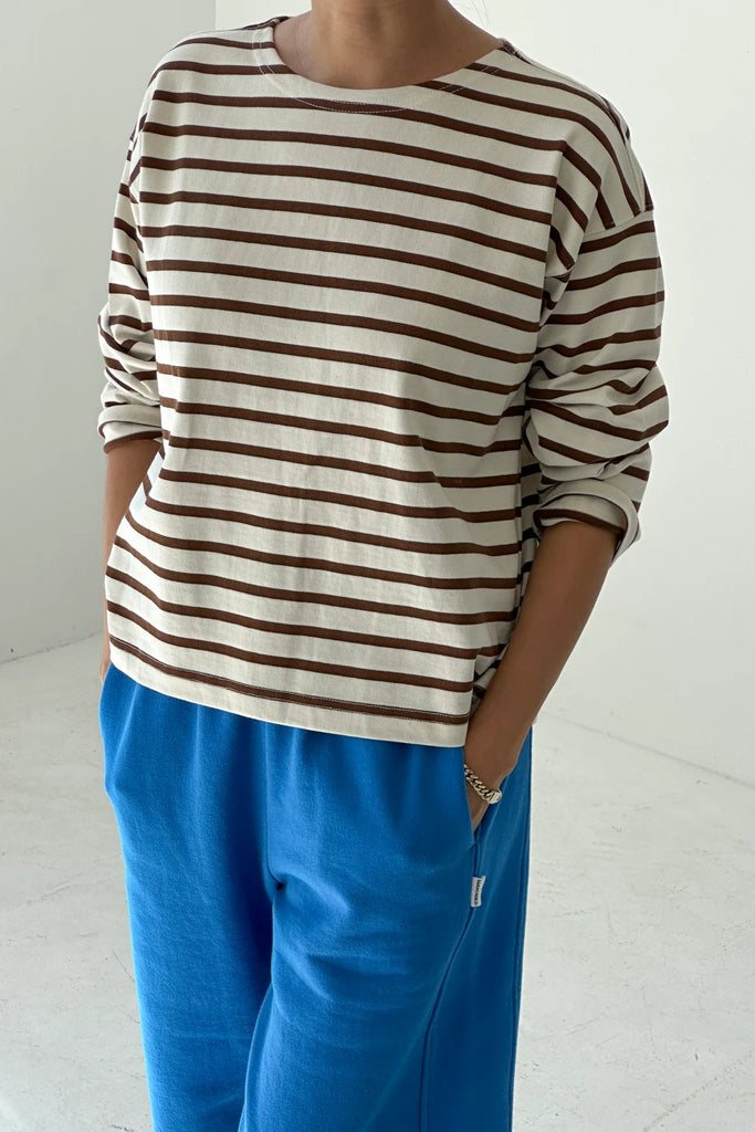 Sailor Top in Coffee Stripe on Cream