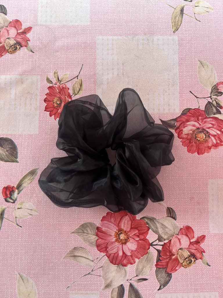 Large Satin Scrunchie in Organza Black